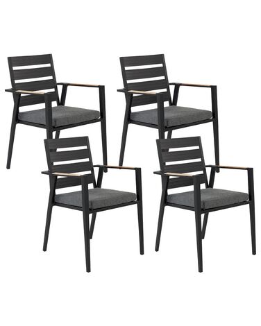 Conjunto de 4 sillas de jardín de metal negro/gris/madera clara TAVIANO