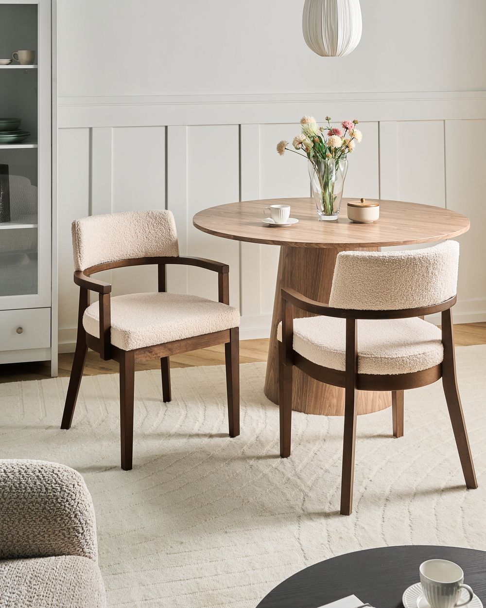 Conjunto de 2 sillas de comedor DALBO Bouclé Marrón oscuro/Blanco crema