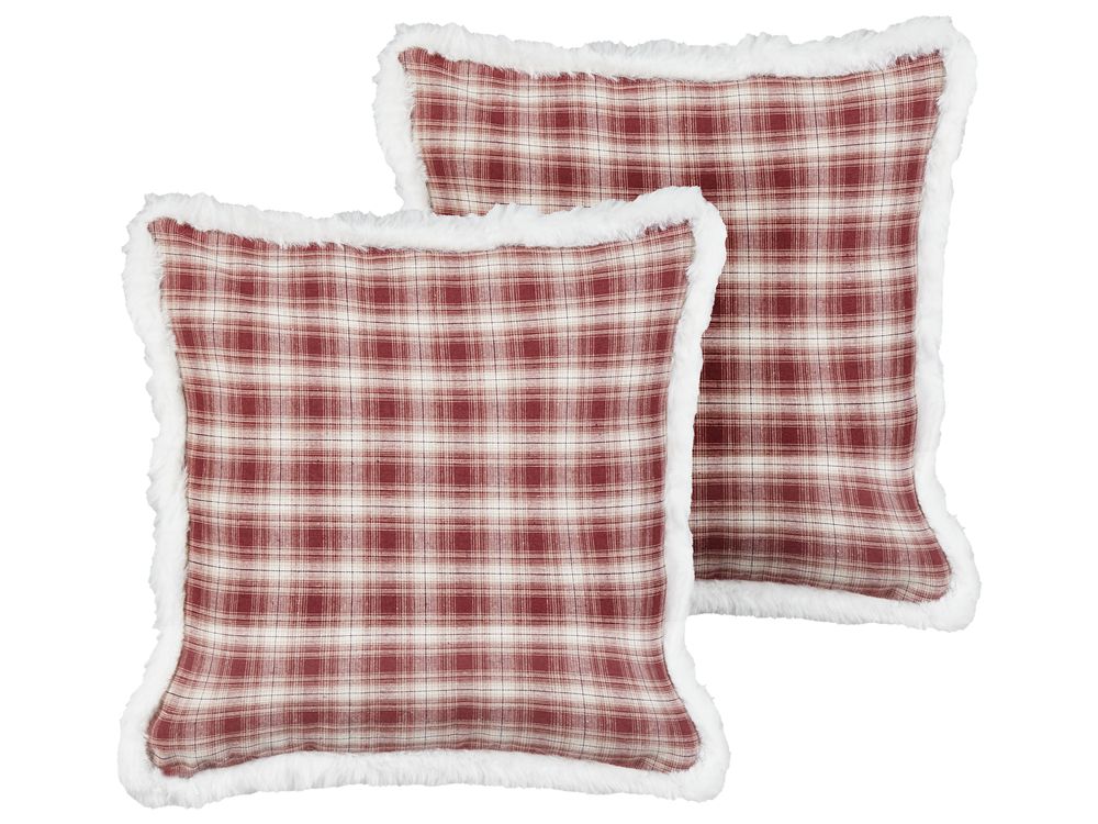 Set of 2 Decorative Cushions BROOKIES 45 x 45 cm Dark Red Christmas Motif