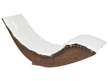 Chaise longue à bascule en bois foncé avec coussin blanc cassé BRESCIA