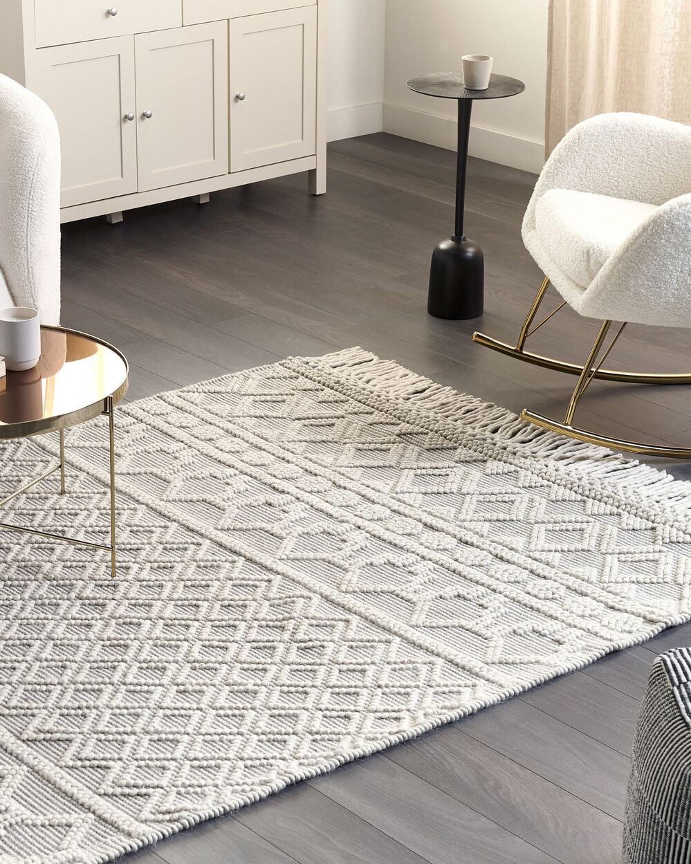 Wool Area Rug with Geometric Pattern 160 x 230 cm Beige and Grey SOLHAN Beliani