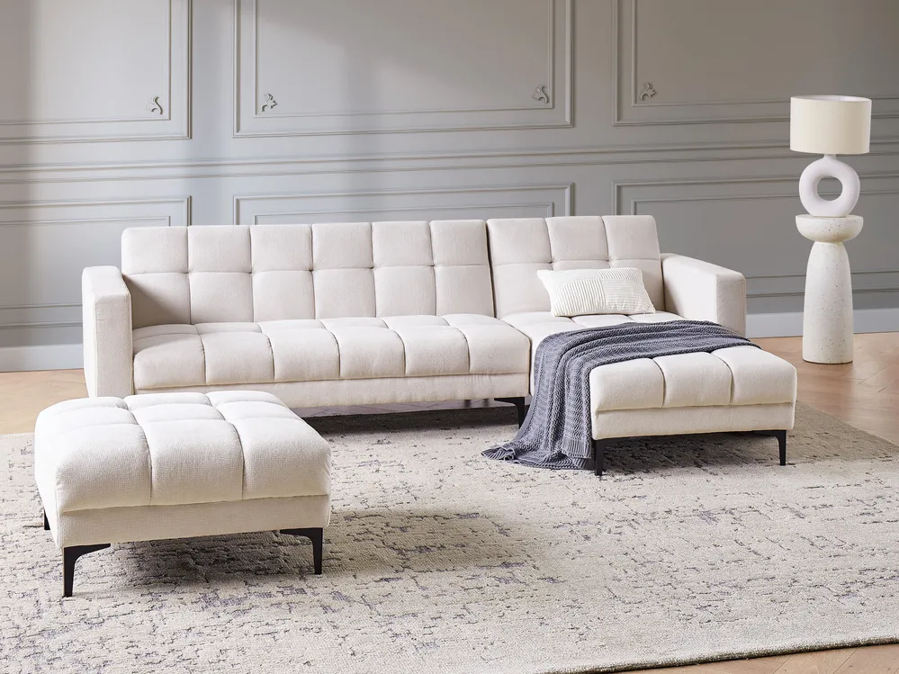 Modular Corner Sofa Bed Seater ALNES Fabric Off-White Left Hand