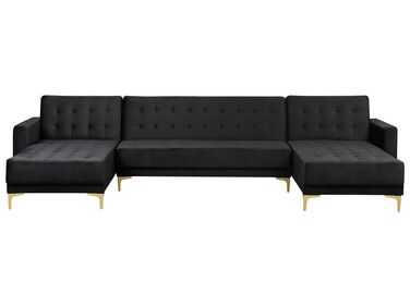 5 Seater U-Shaped Modular Velvet Sofa Black ABERDEEN
