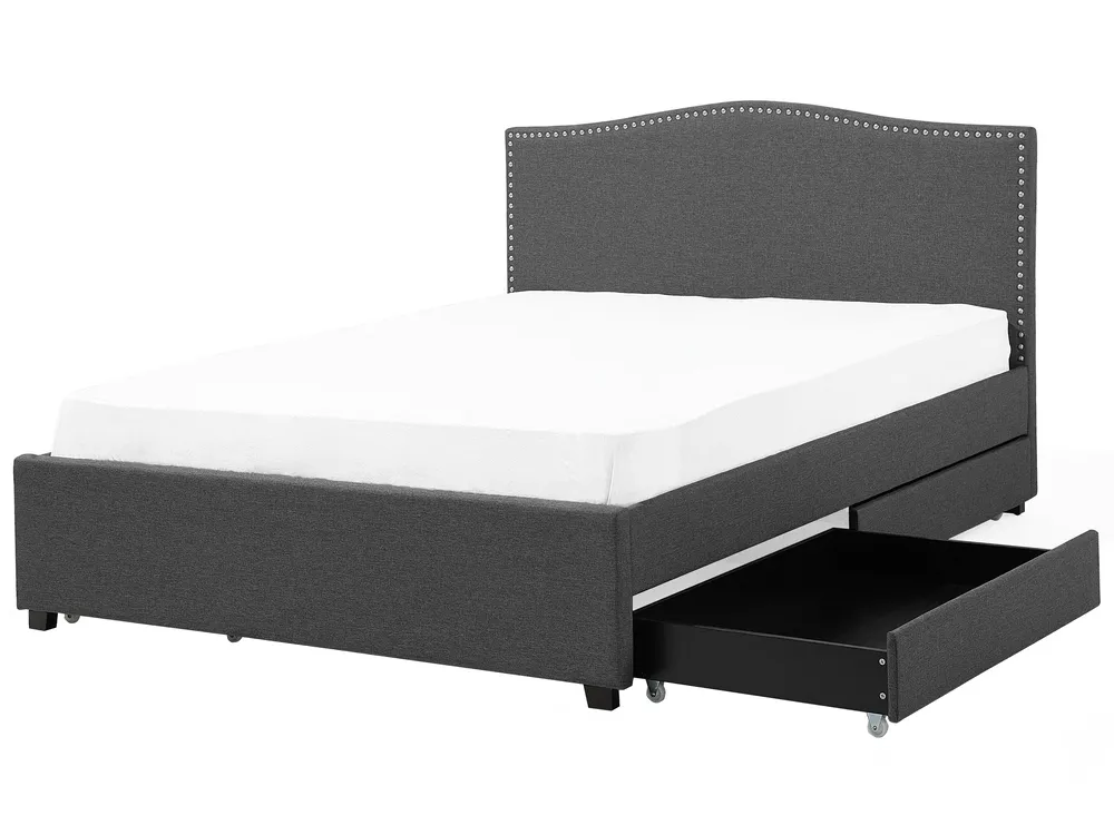 Bed with Storage Drawers MONTPELLIER Fabric Dark Grey 180 x 200 cm (EU Super King) LED_772346