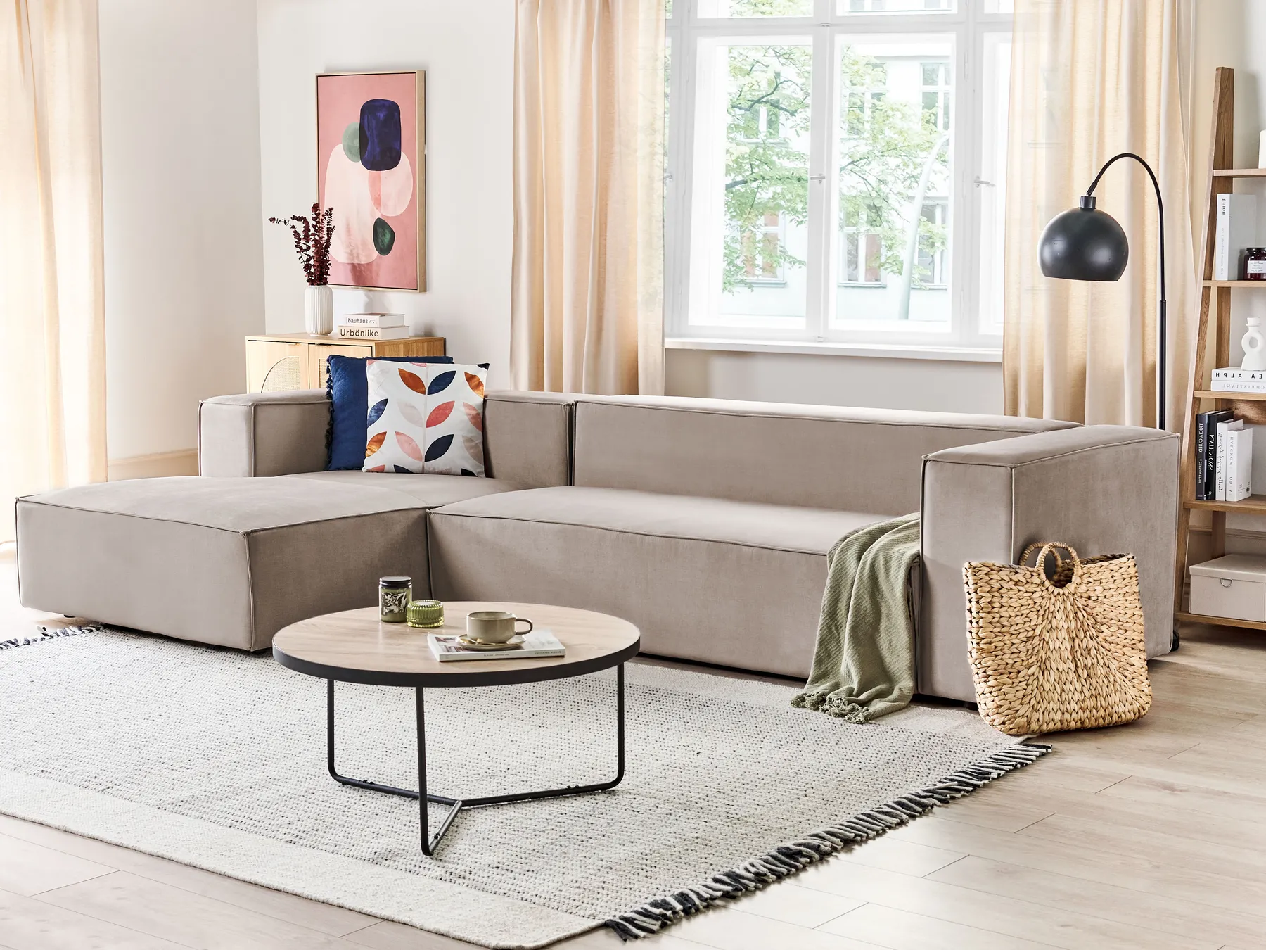 Divano angolare 3 posti VERNON Velluto Beige Lato destro_887803