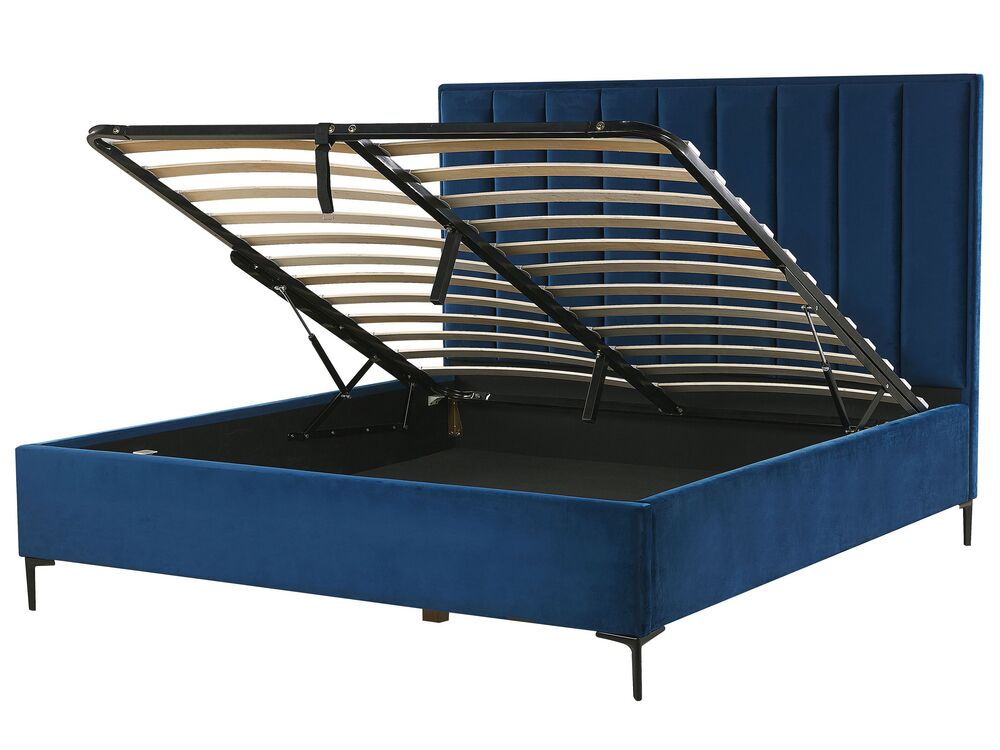 Ottoman Bed Velvet SEZANNE 180 x 200 cm EU Super King Navy Blue Beliani