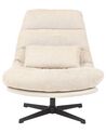 Fauteuil avec repose-pieds pivotant en tissu beige TOVIK_923360