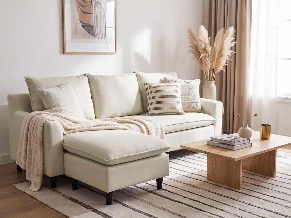 Corner Sofa 3 Seater ELVENES Fabric Light Beige Right Hand_1149690