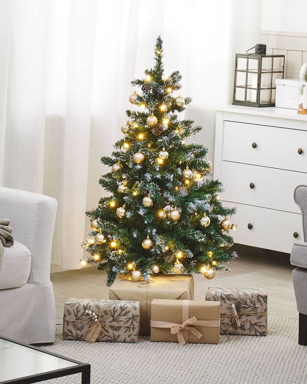 Sapin De Noël Artificiel Solagua 120cm Vert Pailleté - 184 Pointes - Avec Support - Décoration Fête