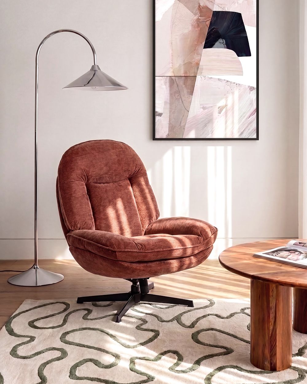 Fauteuil pivotant AREMARK Tissu chenille Marron doré