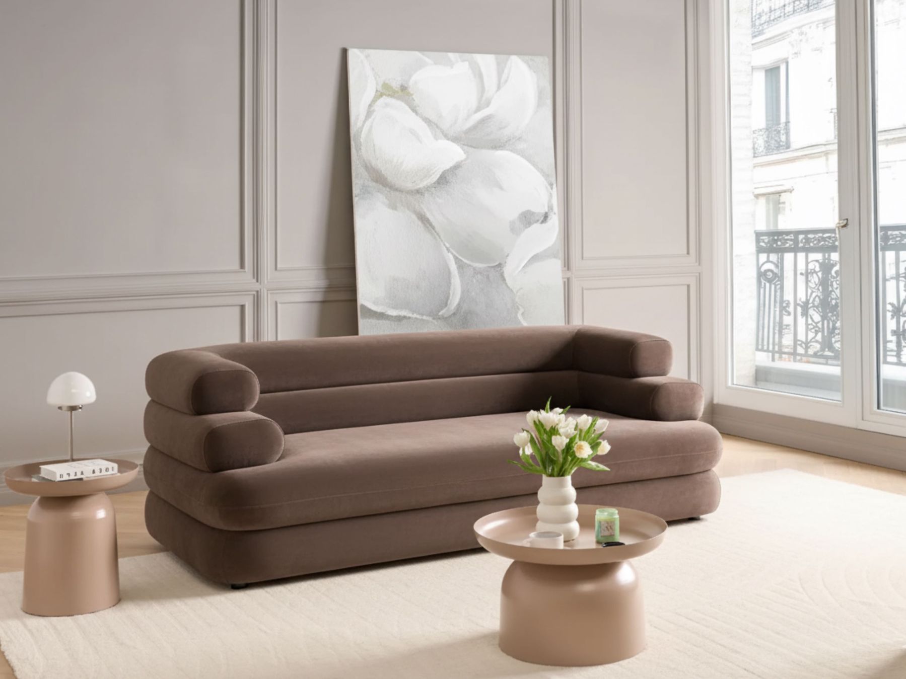 Sofa 2-osobowa welur brązowa HELLE_1002561