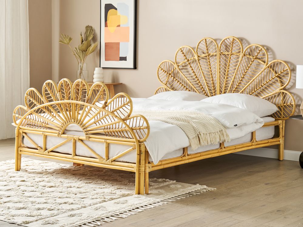 Łóżko Rattan FLORENTINE 160 x 200 cm Jasnobrązowy