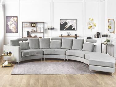 7 Seater Curved Modular Velvet Sofa Light Grey ROTUNDE