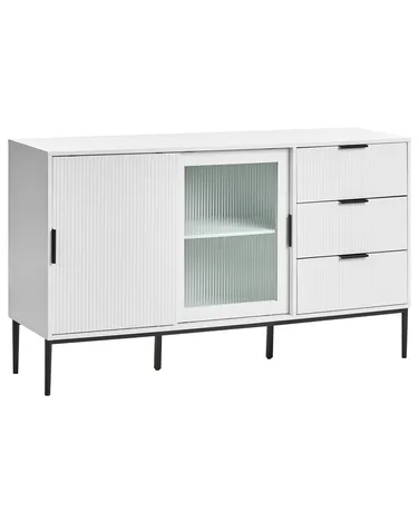 Glass Display Sideboard LEDUC White - Beliani.es