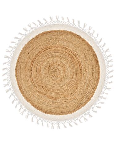 Round Jute Area Rug ⌀ 140 cm Beige and White MARTS