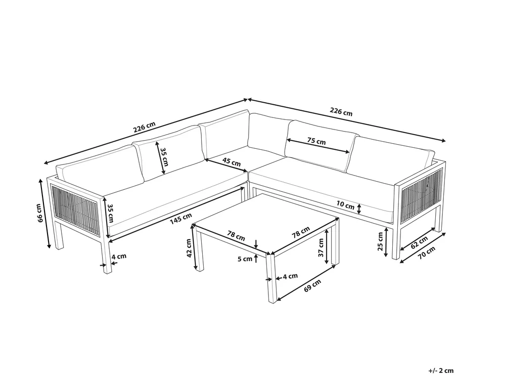 Garden Corner Sofa with Table 4 Seater BORELLO Metal Beige Left Hand_803428