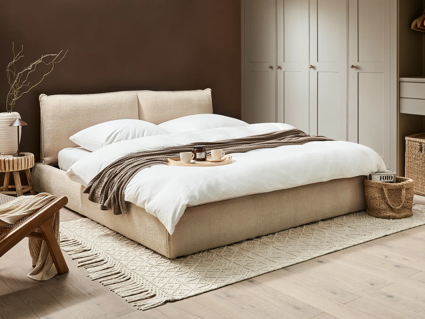 Waterbed Boucle VINAY 180 x 200 cm (EU Super King) Light Beige_969378