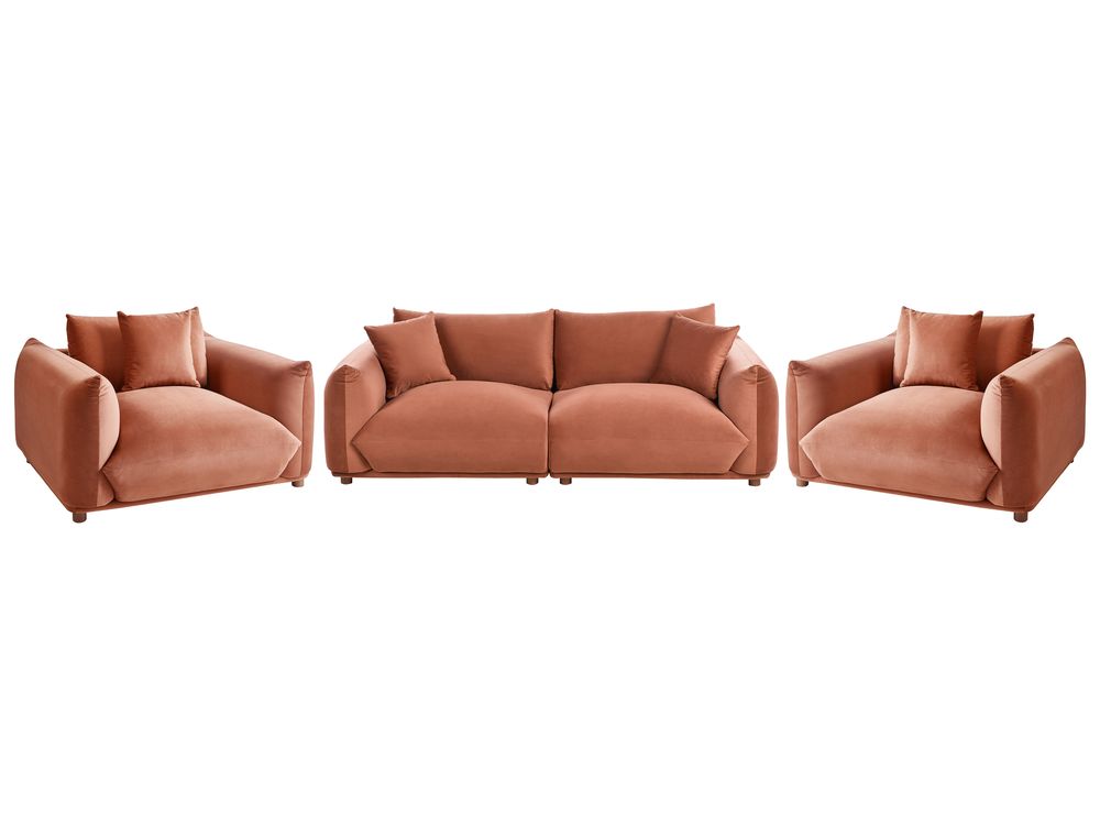 Living Room Set 5 Seater LUVOS Velvet Golden Brown