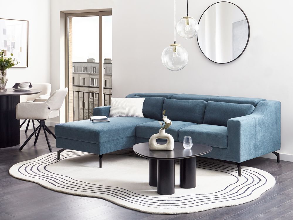 Corner Sofa 4 Seater GLOSLI Chenille Blue Right Hand