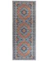 Teppich blau / orange 80 x 200 cm orientalisches Muster Kurzflor MIDALAM_831389