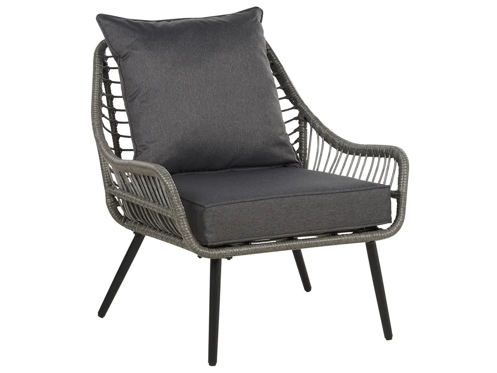 Bistro Set with Cushions LAURETO PE Rattan Grey_878218