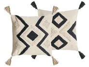 Zestaw 2 poduszek dekoracyjnych SARACA 45 x 45 cm Bawełna Czarny/ beżowy Wzór geometryczny_1041365