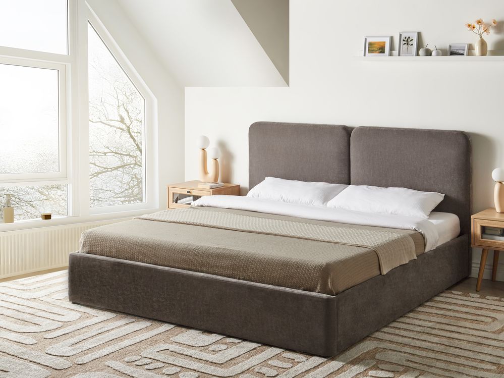Bett mit Stauraum ARBOIS Chenillegewebe Taupe 180 x 200 cm
