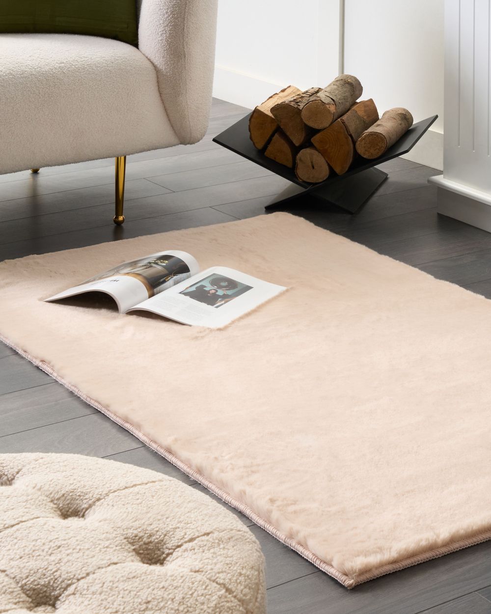 Faux Rabbit Fur Rug 80 x 150 cm Beige MIRPUR Beliani