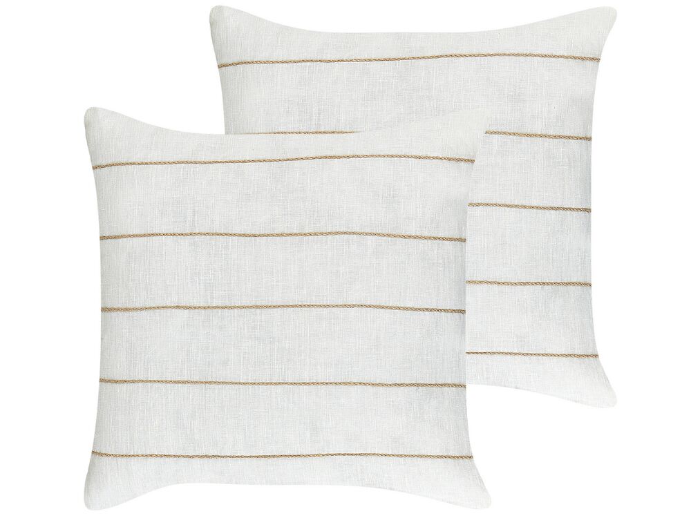 Set di 2 cuscini MILAS 50 x 50 cm Lino Bianco A strisce