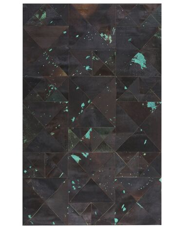 Kožený koberec 140 x 200 cm hnedá/tyrkysová ATALAN