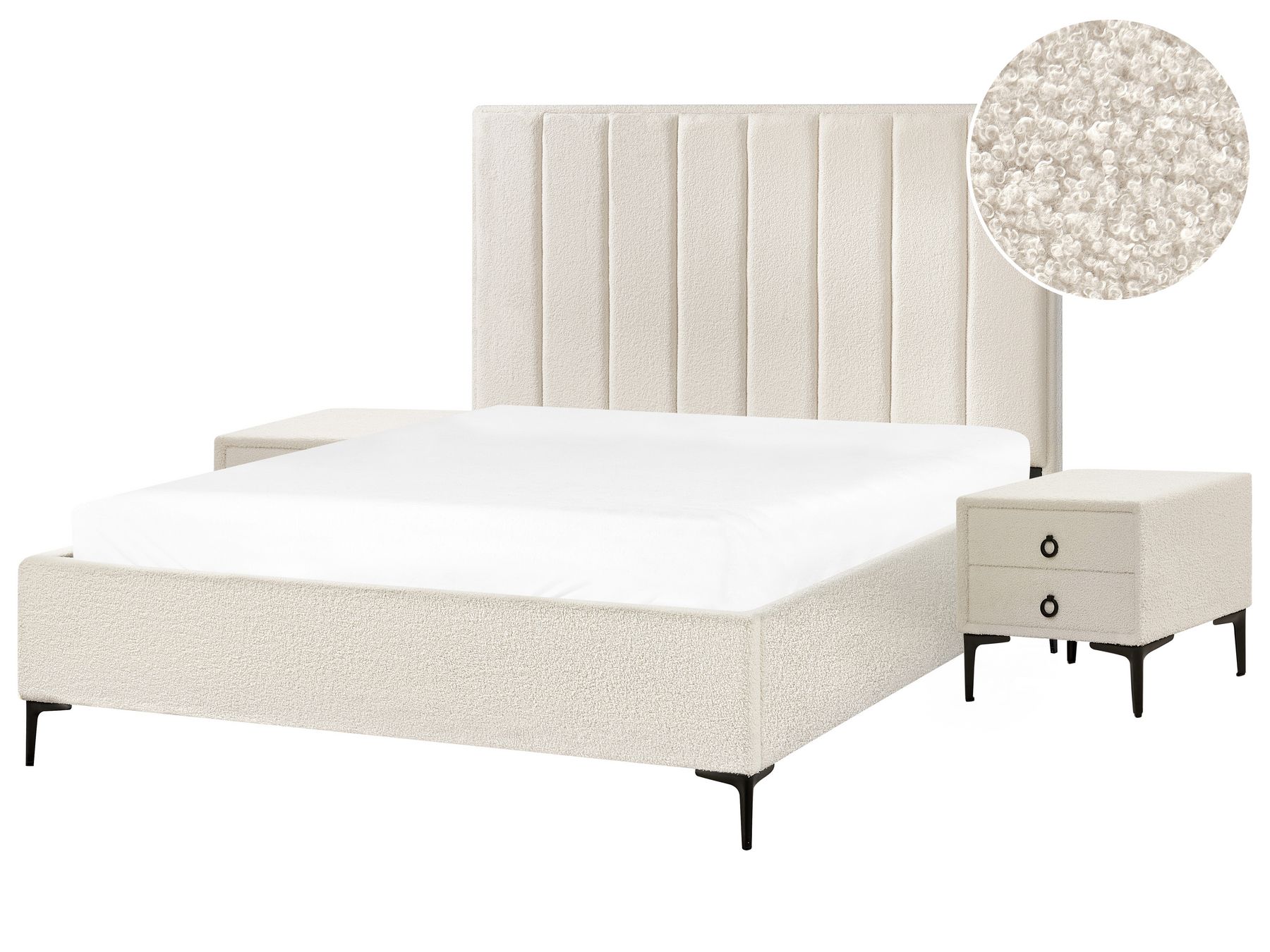 Conjunto de dormitorio de bouclé blanco crema 160 x 200 cm SEZANNE_939782