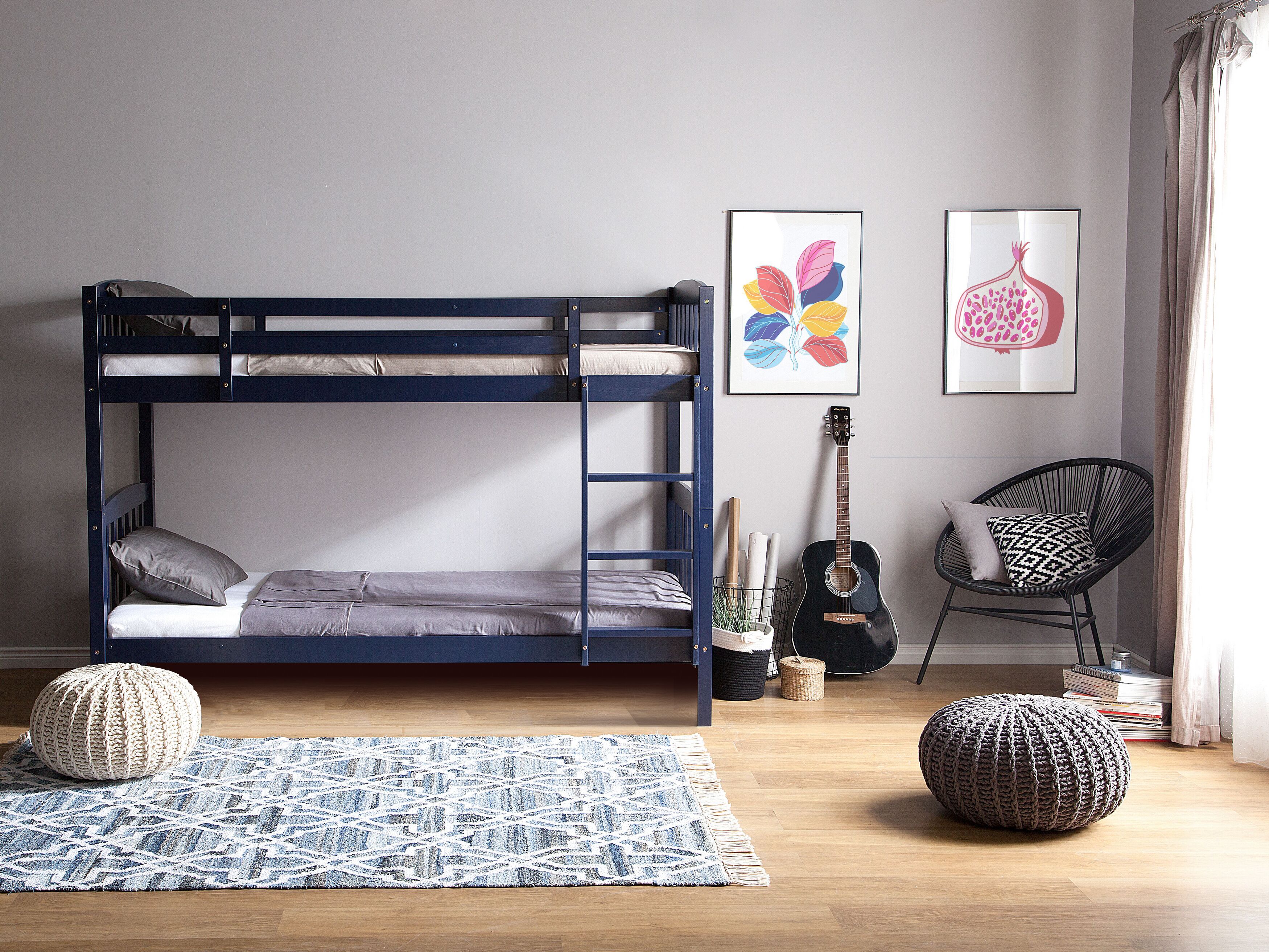 Wooden EU Single Size Bunk Bed Dark Blue REVIN | Beliani.co.uk