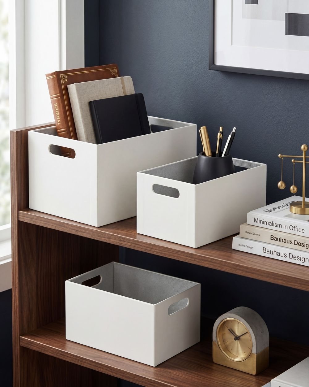 Set of 3 Boxes LARSA Faux Leather Beige