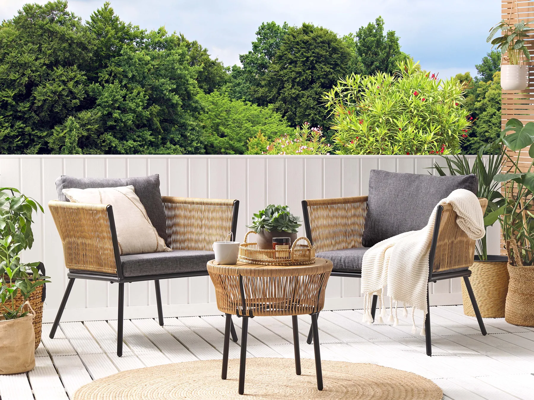 Bistro Set with Cushions GARGANO PE Rattan Light Brown_812223