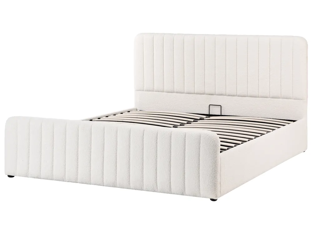 Ottoman Bed LUNAN Boucle White 160 x 200 cm (EU King Size)_1048352