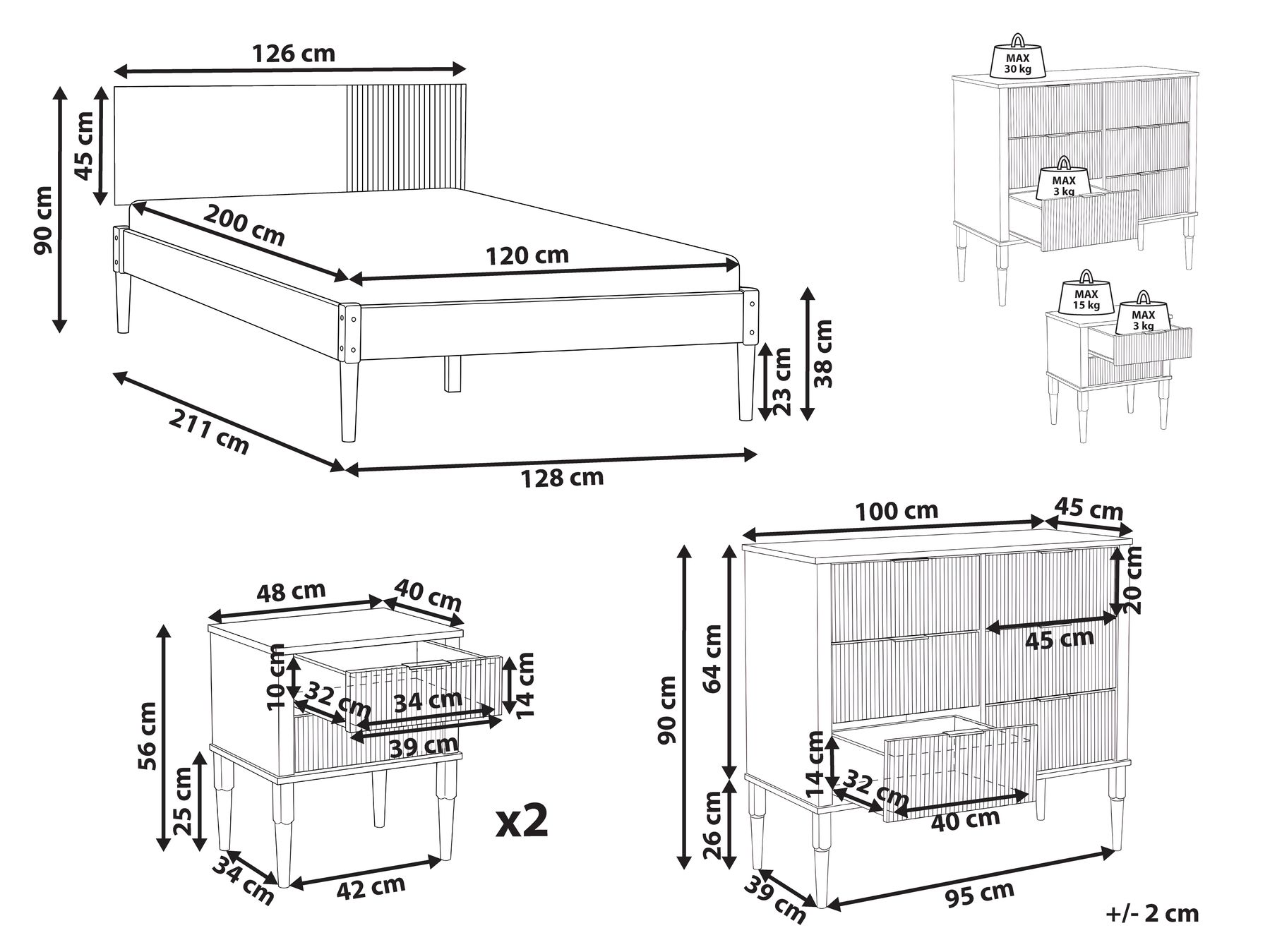 Set de dormitor Lemn de pin FLAVIGNAC 120 x 200 cm Maro deschis_1099374