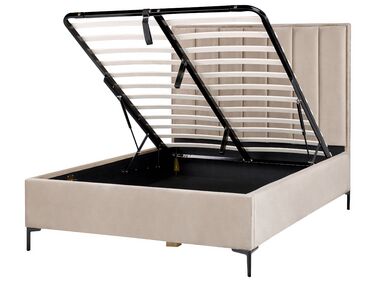 Zamatová posteľ s úložným priestorom 140 x 200 cm sivobéžová SEZANNE