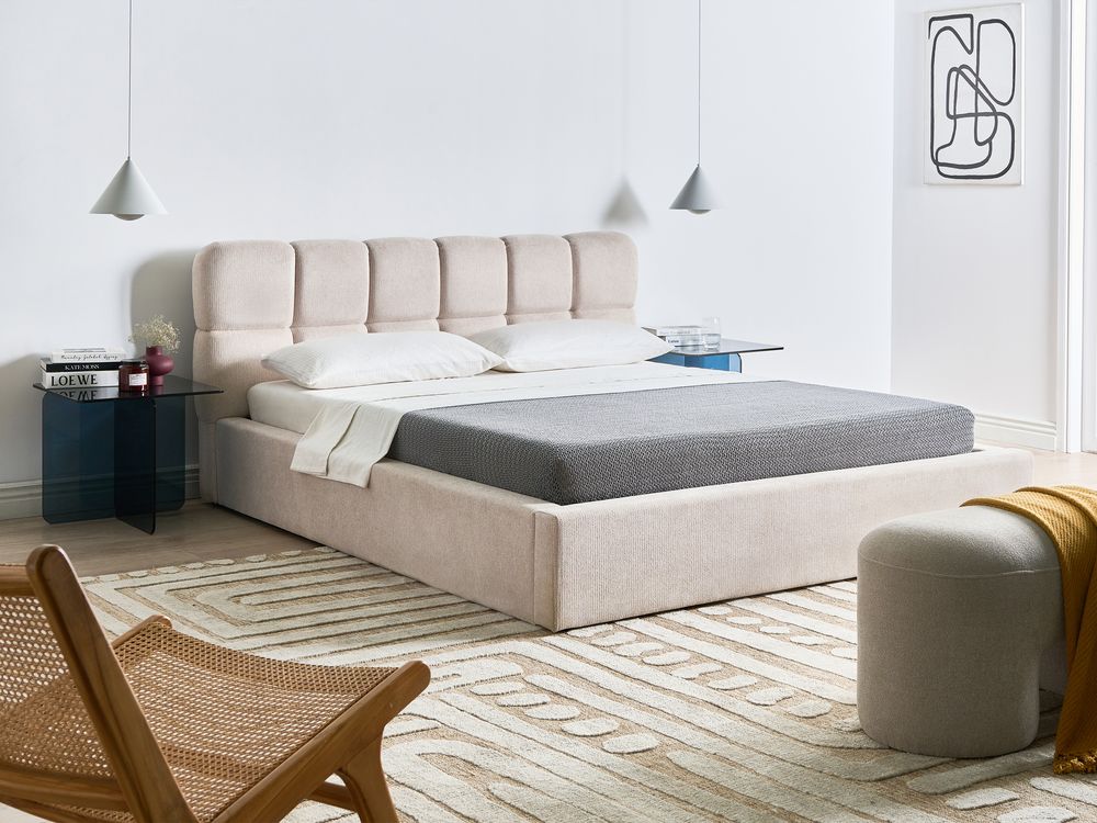 Ottoman Bed BASTON Fabric Light Beige 160 x 200 cm (EU King Size)