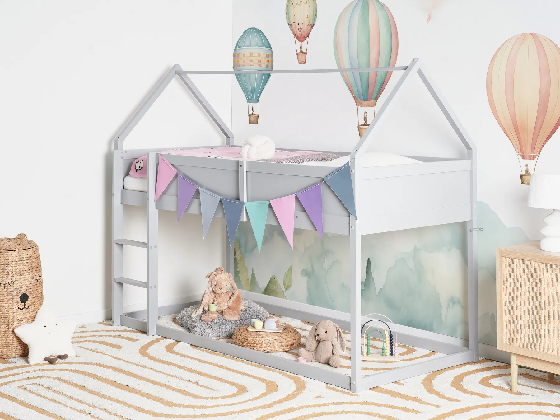 Mid Sleeper Bed House Pine Wood DIENNE 90 x 200 cm (EU Single) Grey_968252