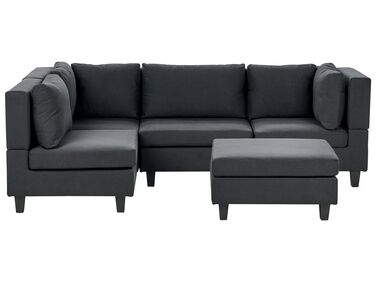 4 Seater Right Hand Modular Fabric Corner Sofa with Ottoman Black UNSTAD