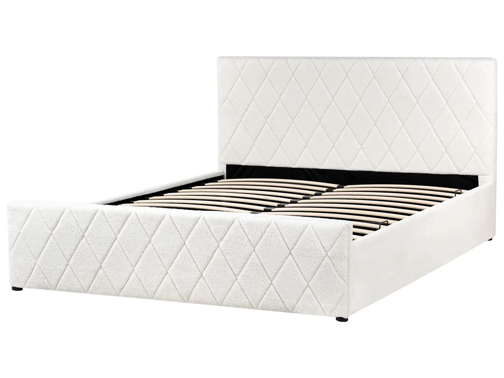 Ottoman Bed ROCHEFORT Boucle Off-White 160 x 200 cm (EU King Size)_993760