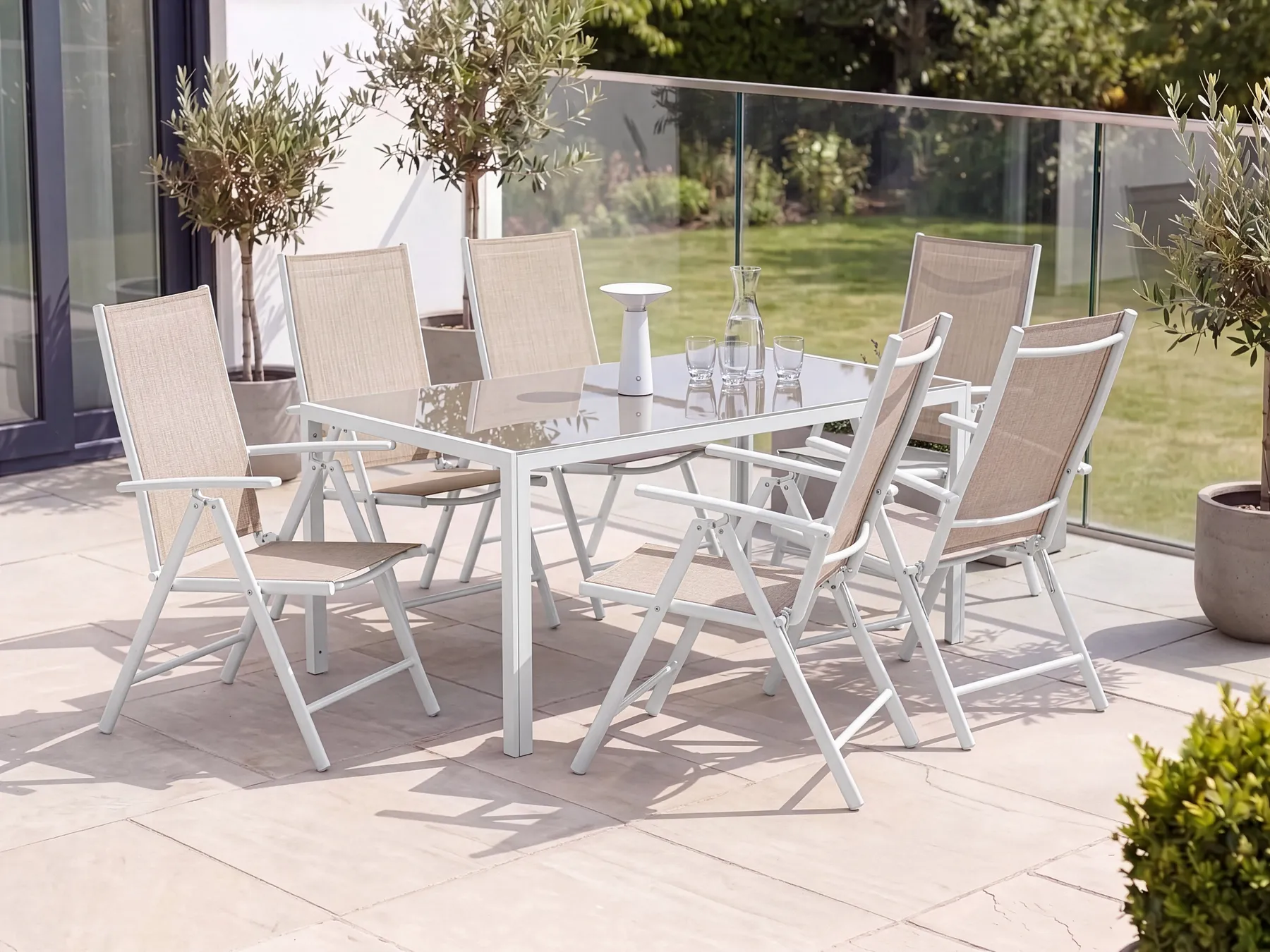 Garden Dining Table CATANIA 160 cm 91 cm Glass Beige_884010