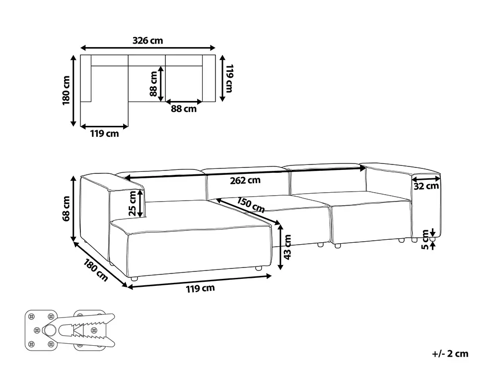 Modular Corner Sofa 4 Seater ARDAL Corduroy Off-White Right Hand_1008133