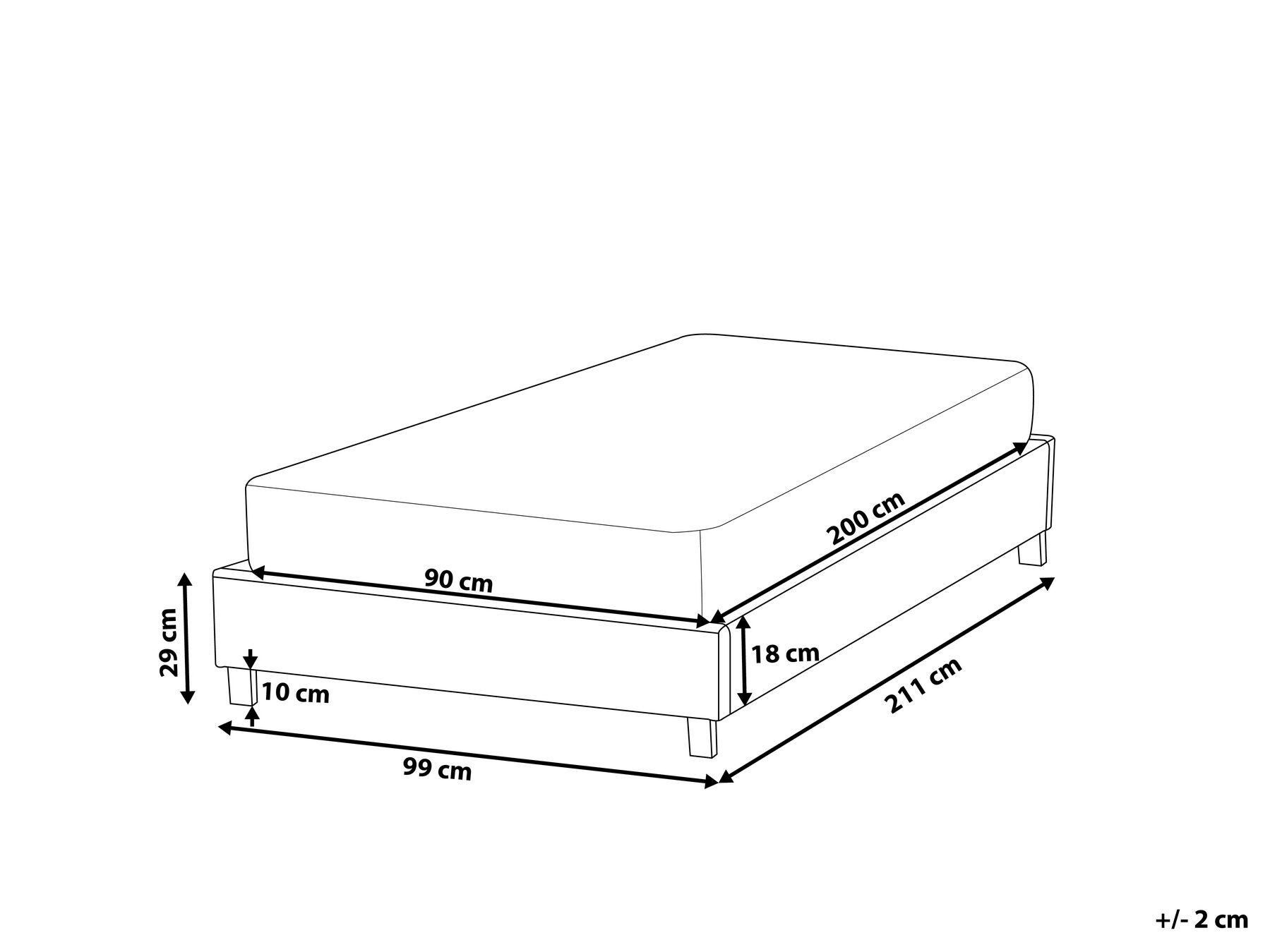 Bed without Headboard Fabric ROANNE 90 x 200 cm (EU Single) Grey_721511