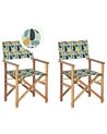 Set of 2 Acacia Folding Chairs and 2 Replacement Fabrics Light Wood with Grey / Geometric Pattern CINE_819438