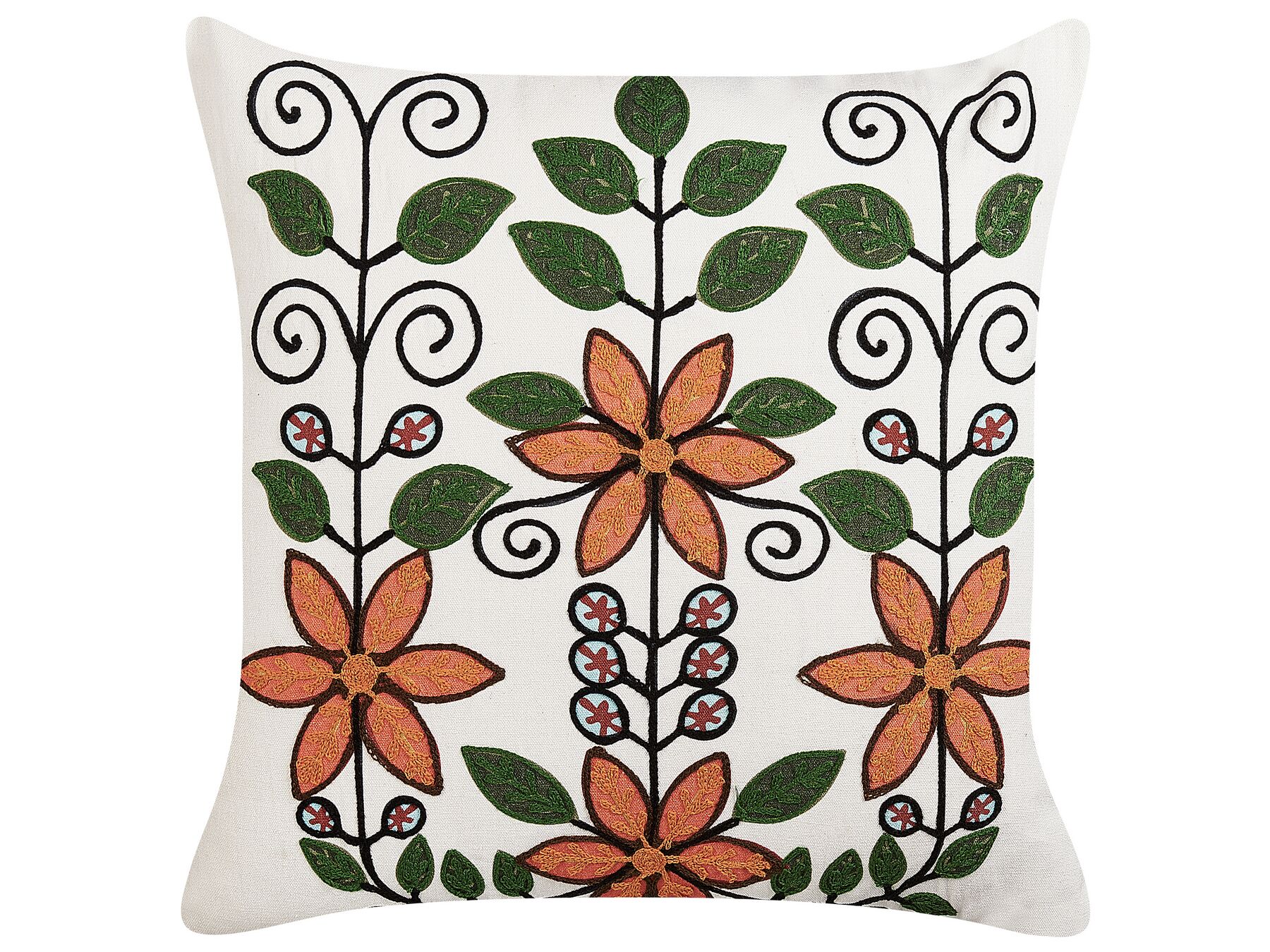 Coussin en coton à motif floral multicolore brodé 50 x 50 cm VELLORE_829442