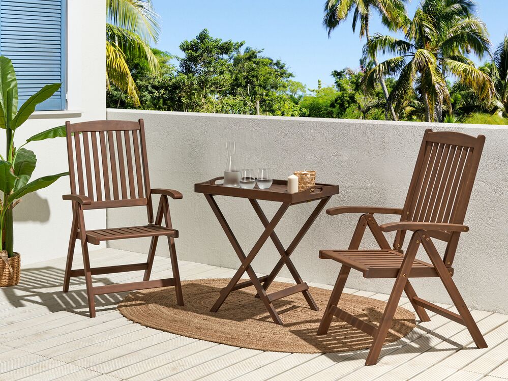 Bistro Set Folding AMANTEA Acacia Wood Dark Brown