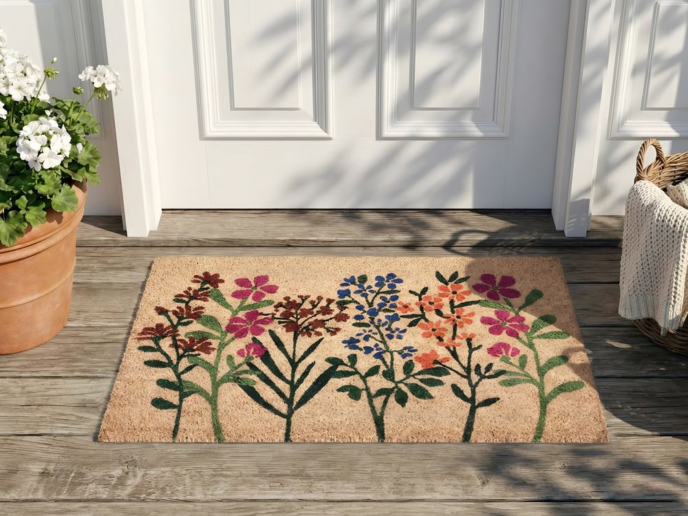 Tapete de entrada TEKKONA Natural 50 x 80 cm Flor Fibra de coco