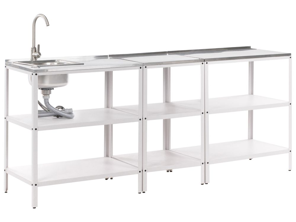 Set cucina da esterno 3 elementi con lavello VILAMA Bianco Metallo