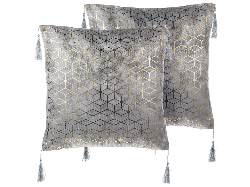 Set of 2 Decorative Cushions YARINA 45 x 45 cm Grey Geometric Pattern